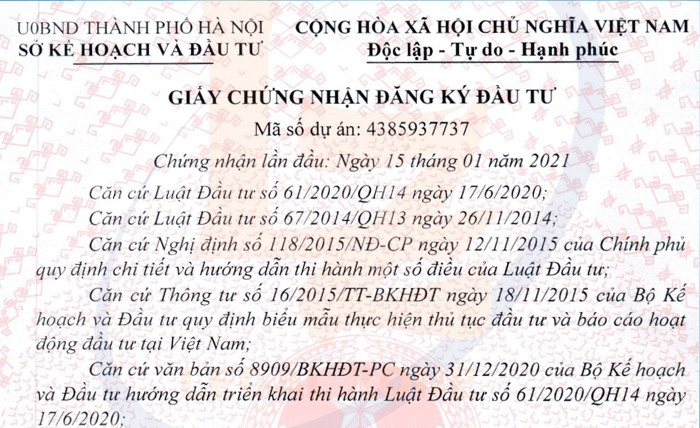 Giấy chứng nhận đầu tư