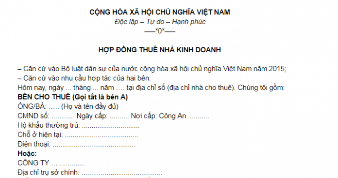 Hợp đồng thuê cửa hàng kinh doanh